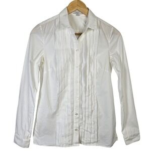 Adam Lippes Womens White Pintuck Pleated Button Up Shirt Size 0 Made in USA